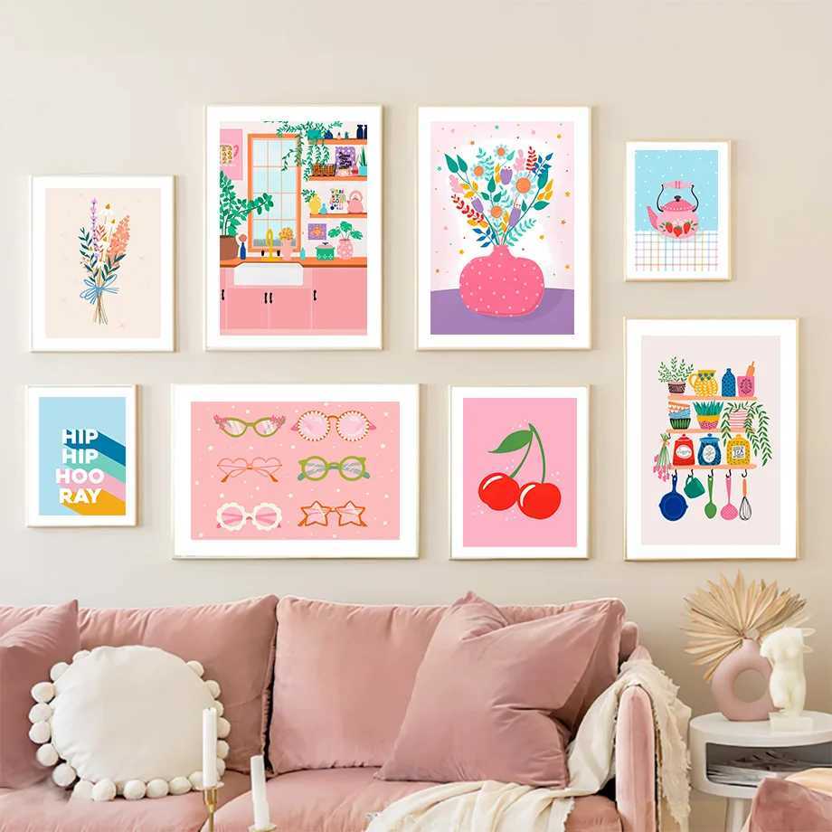 Colorful Flower Bottle Eyes Cherry Plant Wall Art Canvas Painting Nordic Posters And Prints Pictures for Living Room Home Decor D260314