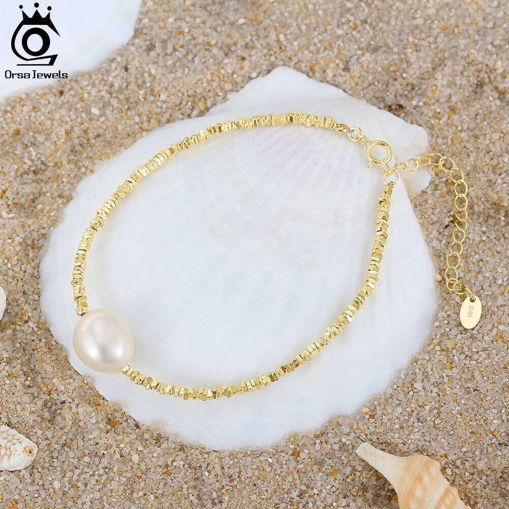 ORSA JEWELS 14K Gold 925 Sterling Silver Nugget Chain Bracelet with Exquisite 11mm Freshwater Pearl for Women Jewelry GPB19 Z260313