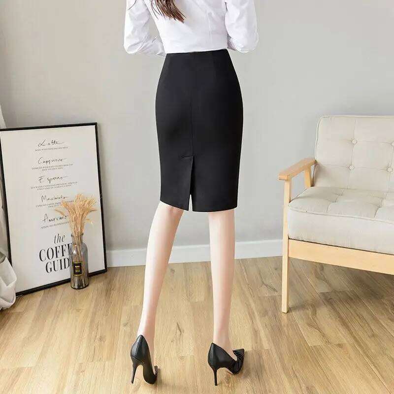 Office Lady Fashion Midi Black Split Skirts Spring Summer Temperament Koreon Streetwear Women Casual High Waist Slim Sexy Skirt Z260314