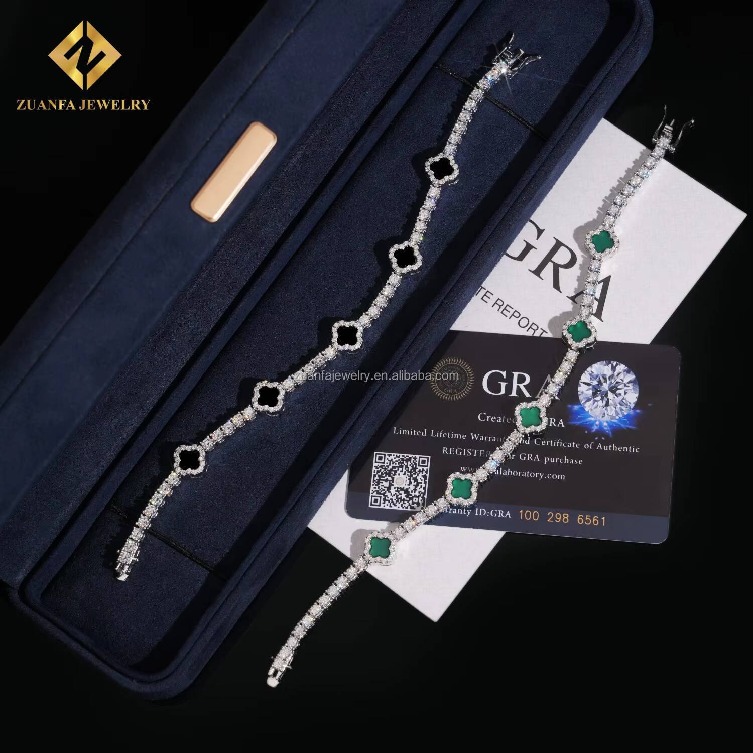 Fashion Style Iced Out 3mm Iced Out Hip Hop Jewelry S925 Silver VVS1 Moissanite Diamond Four Clover Leaf Cluster Tennis Bracelet