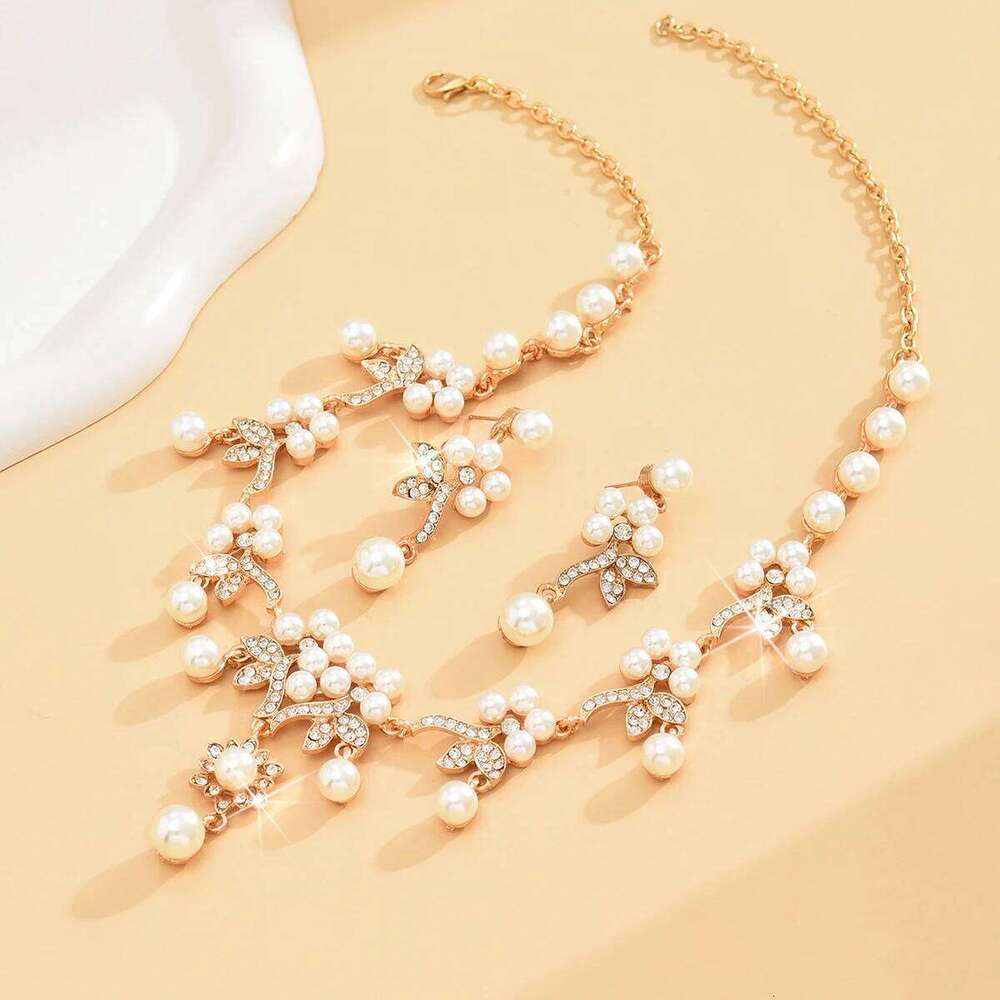 3PC Women's Fashion Imitation Pearl Design Necklace Earrings Jewelry Set Geometric Light Luxury Style Holiday Gift Z260313
