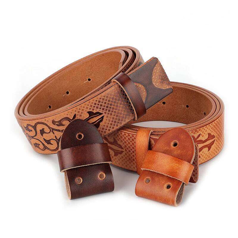 Leather Without Smooth for Mens Belts Luxury Cowboys Coffee Brown Match Famous Brand Buckle 38mm High Quality Z260226