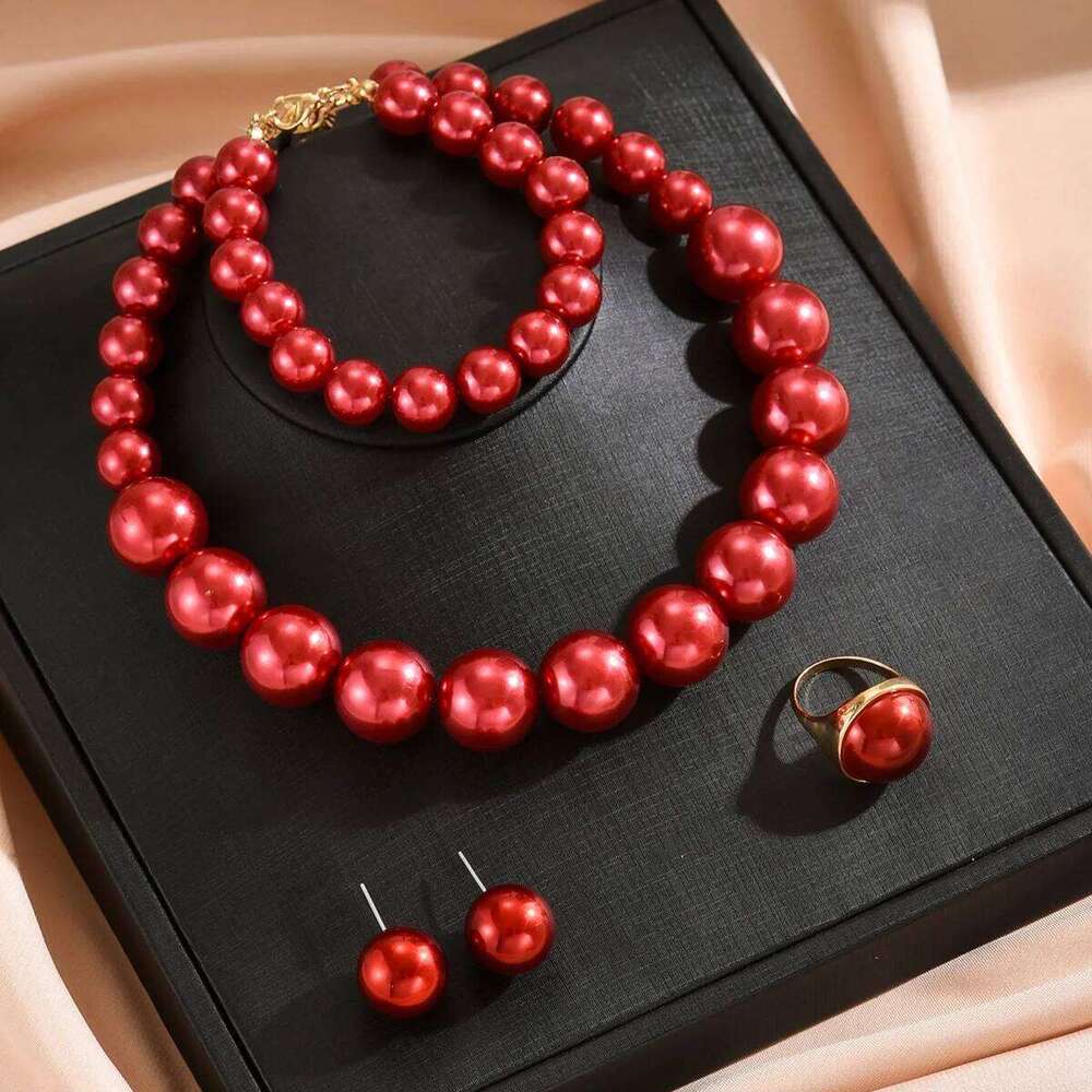 Elegant Faux Pearl Jewelry Set Women Necklace Earrings Ring Bracelet Classic White Party Wedding Accessories Z260313