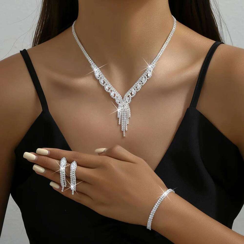 4PC Women's Sparkling Design Tassel Necklace Earrings Bracelet Set, Suitable for Party, Banquet Accessories, Festival Gifts Z260313