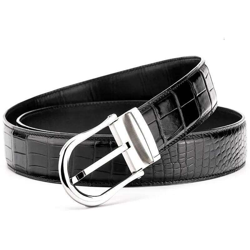Crocodile men's genuine needle without splicing belly leather stainless steel buckle waist belt Z260226