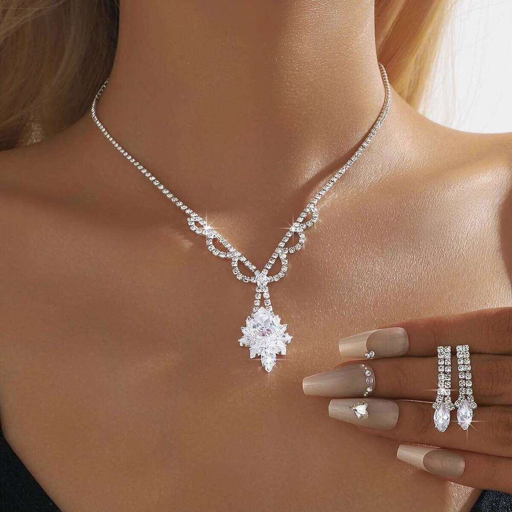 3PC women's fashionable rhinestone flower wavy necklace earrings jewelry set wedding party holiday gift Z260313