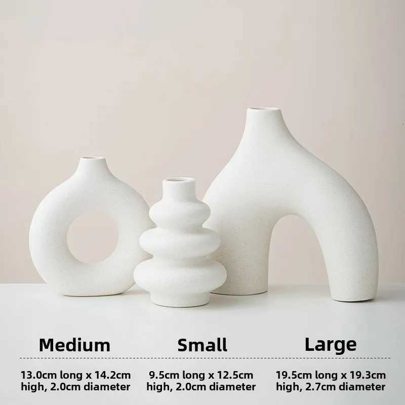 Bohemian Ceramic Vases Set of 3 White Round Geometric Design Handmade Terracotta Flower Pot Home Decor Y260314