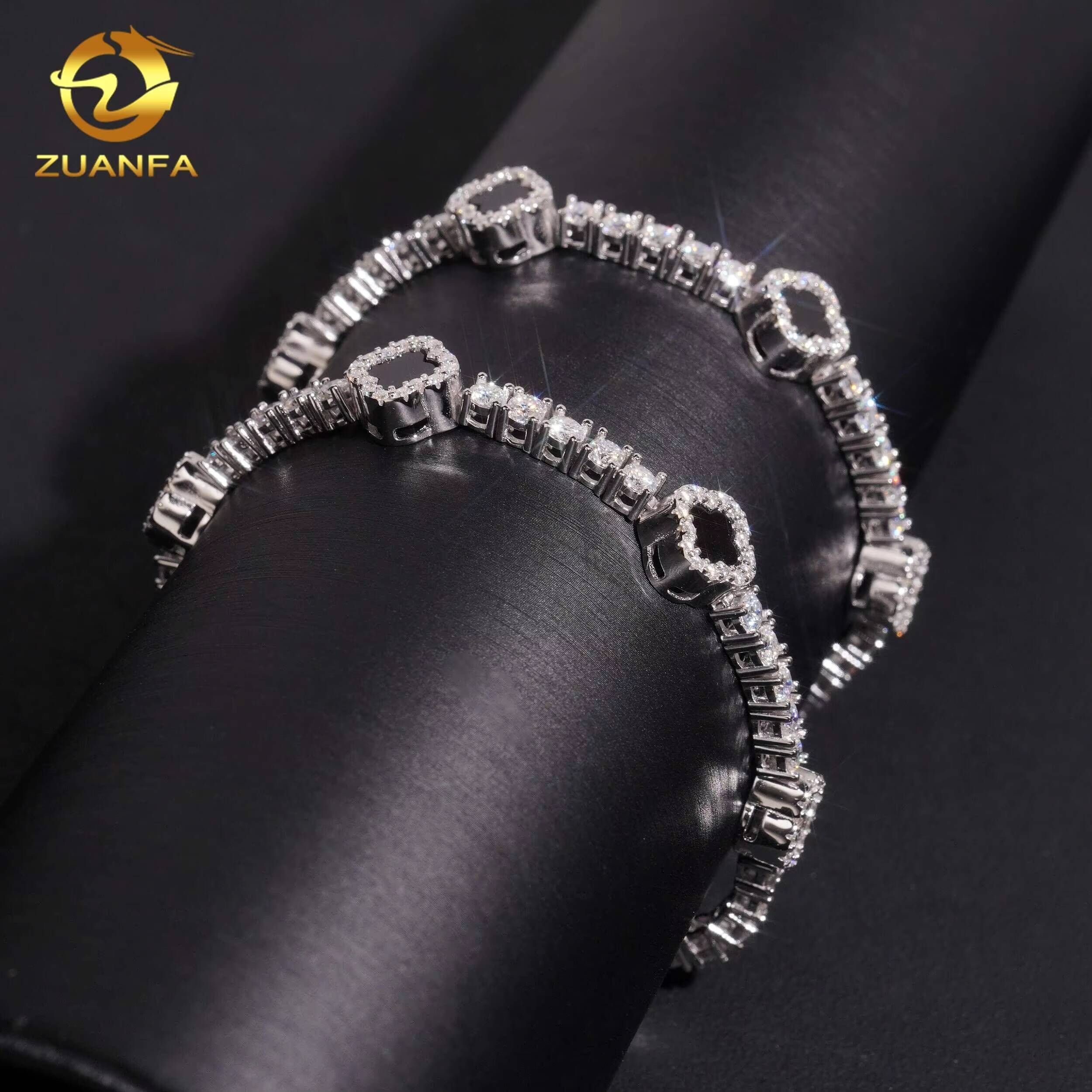 Fast Shipping Hip Hop Gift Iced Out Clover 3mm 925 Sterling Silver VVS Moissanite Tennis Bracelet