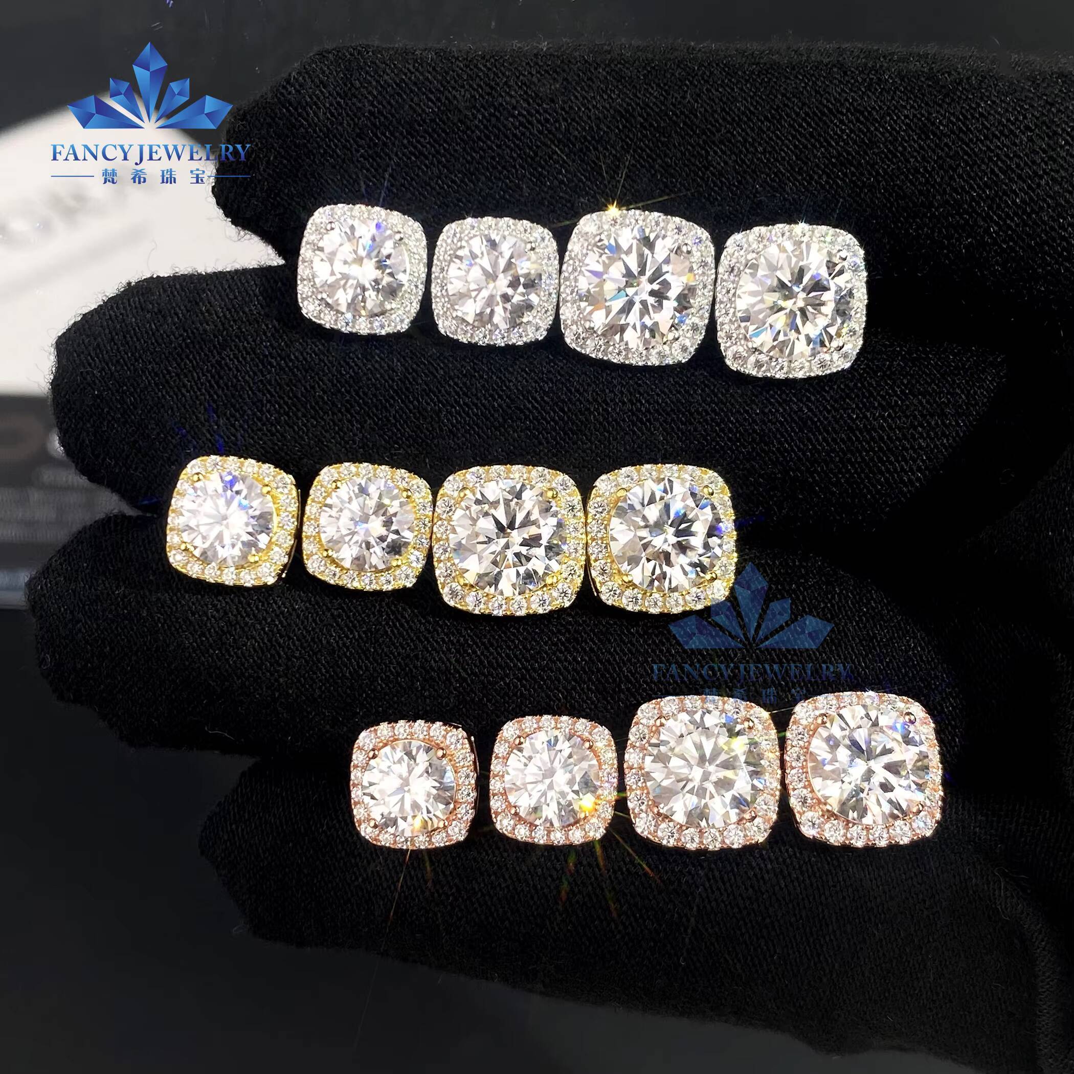 Square halo Design 65mm 8mm D VVS S925 Gold Plated Fashion Jewelry Wholesale Moissanite Earring