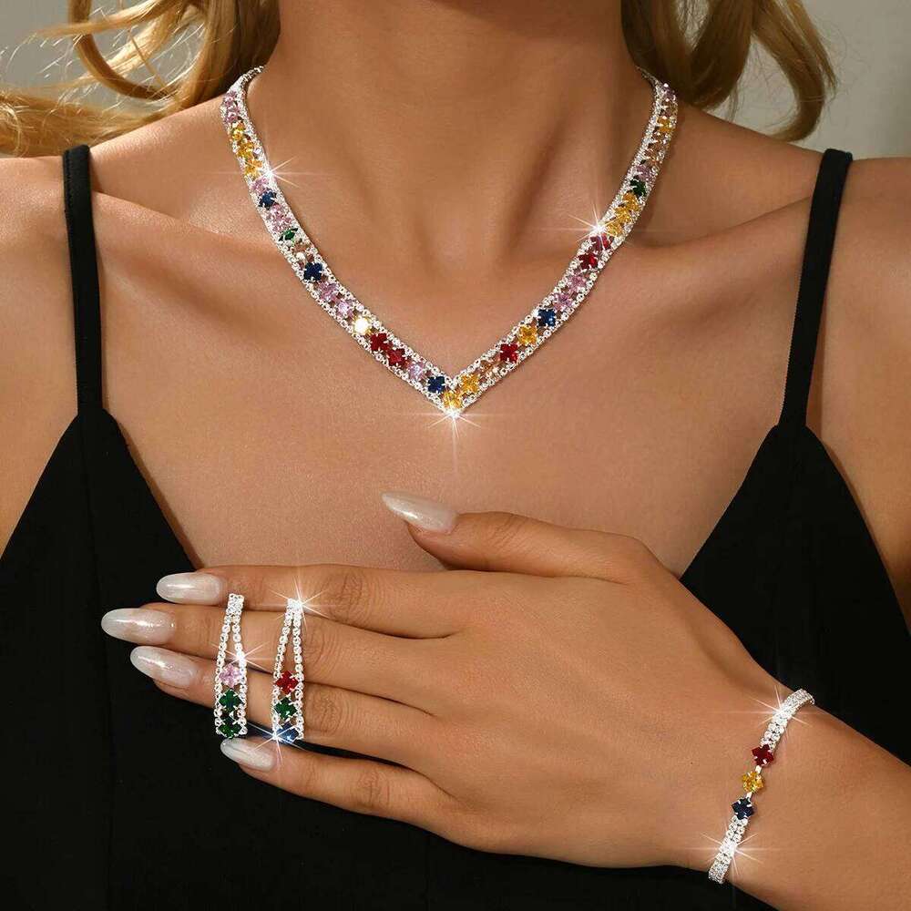 Multi colored diamond inlaid design, French socialite style, best-selling necklace, earring, bracelet set, accessories Z260313