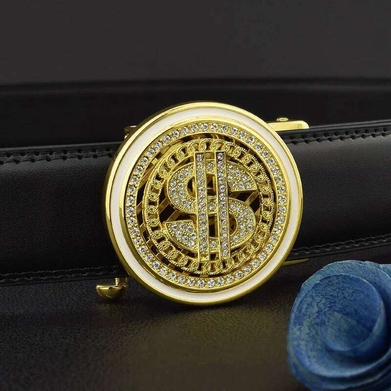 2024 new Luxury Genuine Leather Men Automatic Jeans Rhinestone Metal Rotatable Buckle Business Belt ceinture homme Z260226