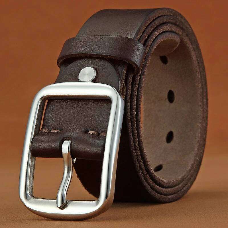 Belt leather needle layer genuine cowhide stainless steel buckle men's youth casual handmade jeans belt Z260226