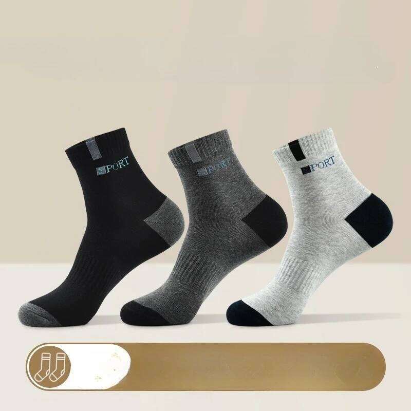 5 Pairs Size 37-43 Bamboo Fiber Autumn Winter Men Cotton Sports Sock Breathable Deodorant Business Socks Z260314