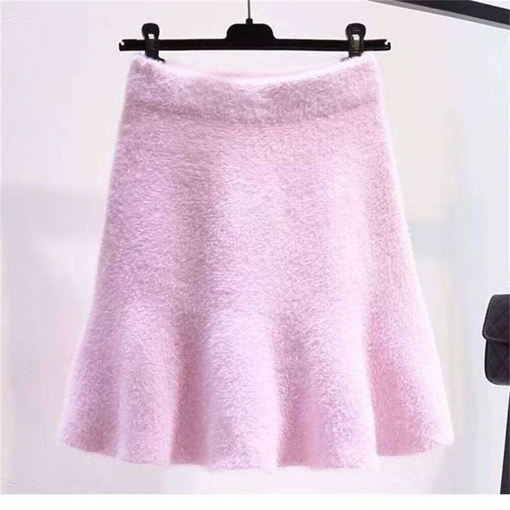Autumn Winter New Fashion Mini High Waist All-match Solid Color A-line Skirt Knitting Simple Vintage Elegant Women Clothes Z260314