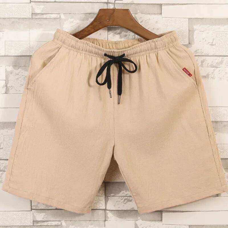 New Men's Cotton Shorts Pants Male Summer Breathable Solid Color Linen Trousers Fitness Streetwear Lace up Bottoms Z260314