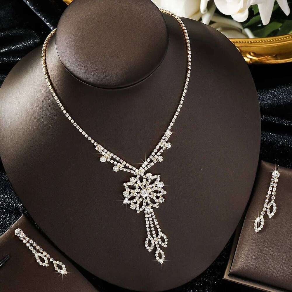 3PC Women's Fashion Flower Tassel Necklace Earring Set, Suitable for Wedding, Party, and Festival Gifts Z260313