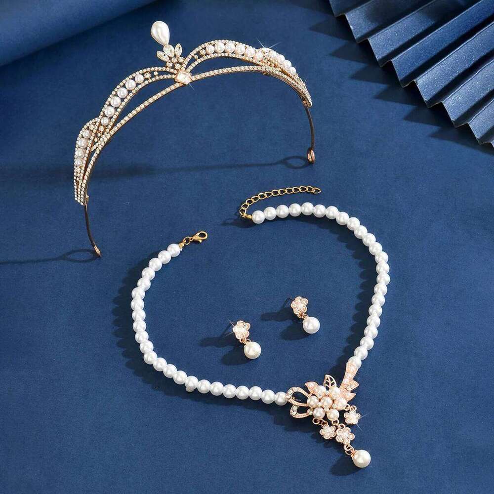 Ladies' Fashion Design Sense Palace Style Flower Crown Necklace Earrings Jewelry Set Wedding Festival Gift Z260313