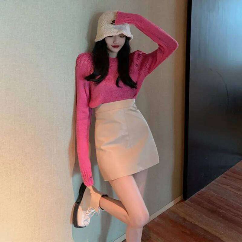 Autumn Winter Women's PU Skirt 2025 New Korean Fashion Slim High Waist Mini Ladies Sexy Bodycom Leather Skirts Z260314