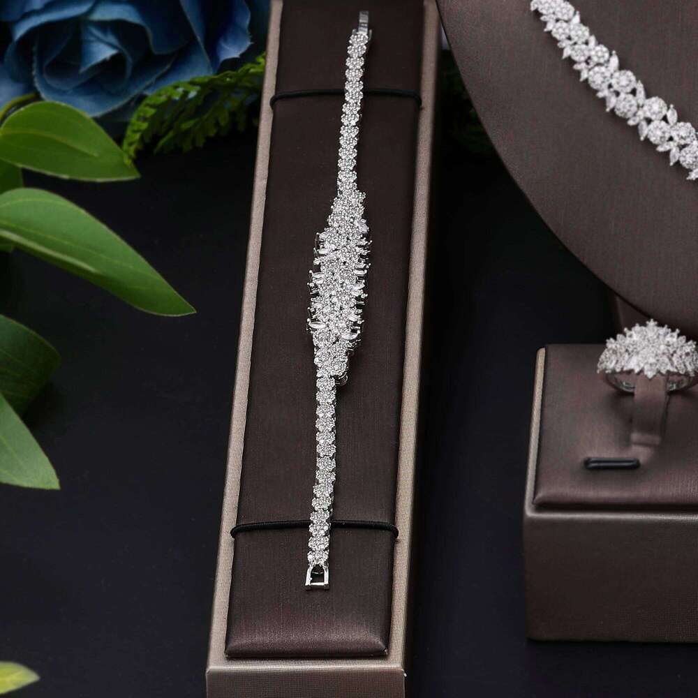 4 pieces bride zirconia full of women's party jewelry, Dubai Nigeria CZ luxury crystal wedding necklace set Z260313
