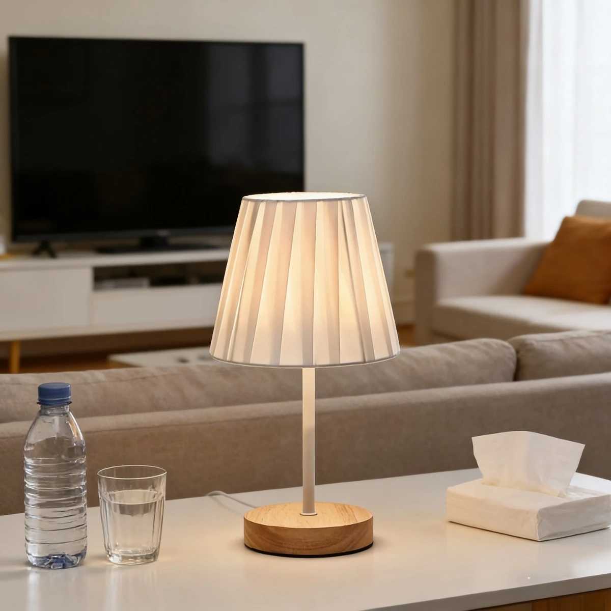 Vintage art desk lamp with fabric lampshade - wooden bedside lamp suitable for living room study and home decoration Y260314