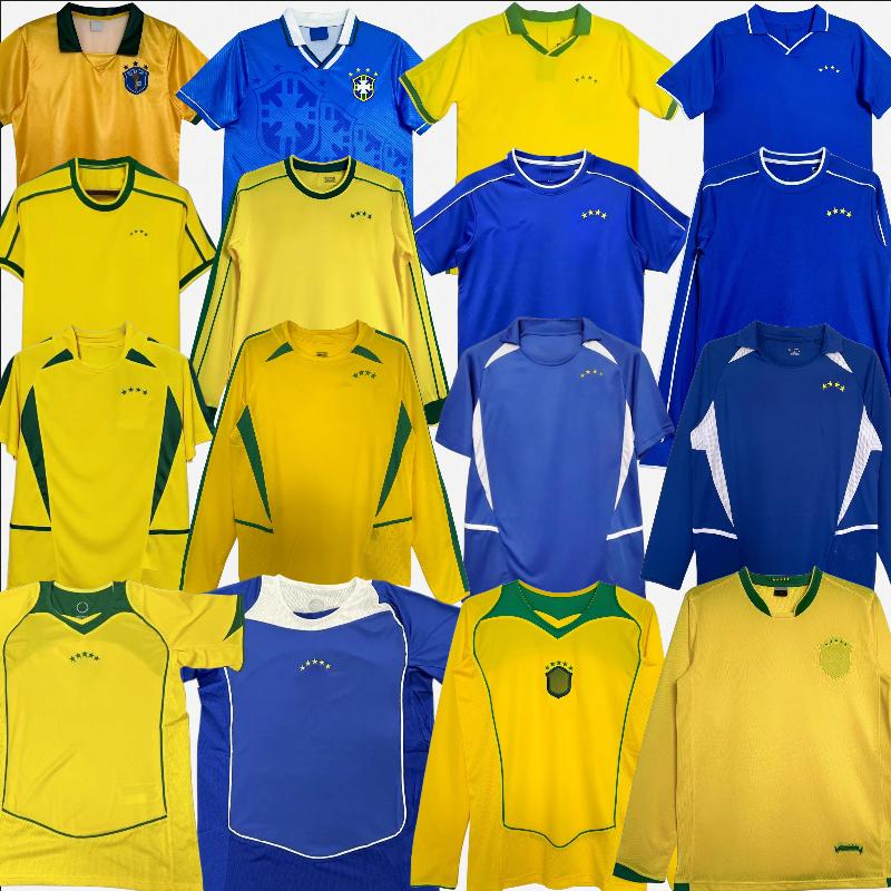 Brasil retro jersey 2004 06 long sleeves BraziLS retro 1998 1988 1996 1997 2002 home away jersey yellow blue camisa de futebol KAKA RONALDO Ronaldinho