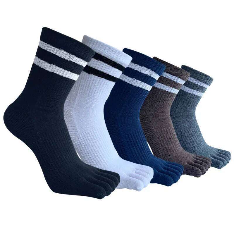 Mans Five Finger Cotton Striped Solid Casual Sweat-Absorbing Anti-Bacterial Warm Fitness Sport Toe Short Socks Student Z260314