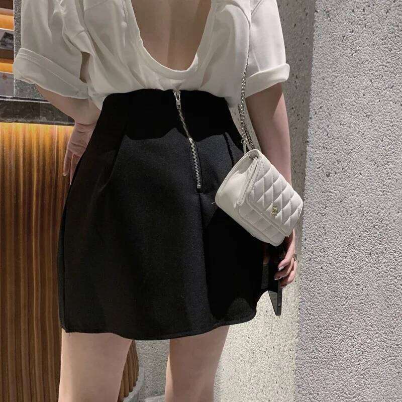 Sexy High Waist Wild Faldas Jupe Short Puffy Pocket Black Skirts for Women Y2k White Casual Suit Skirt Work Style Chic Z260314
