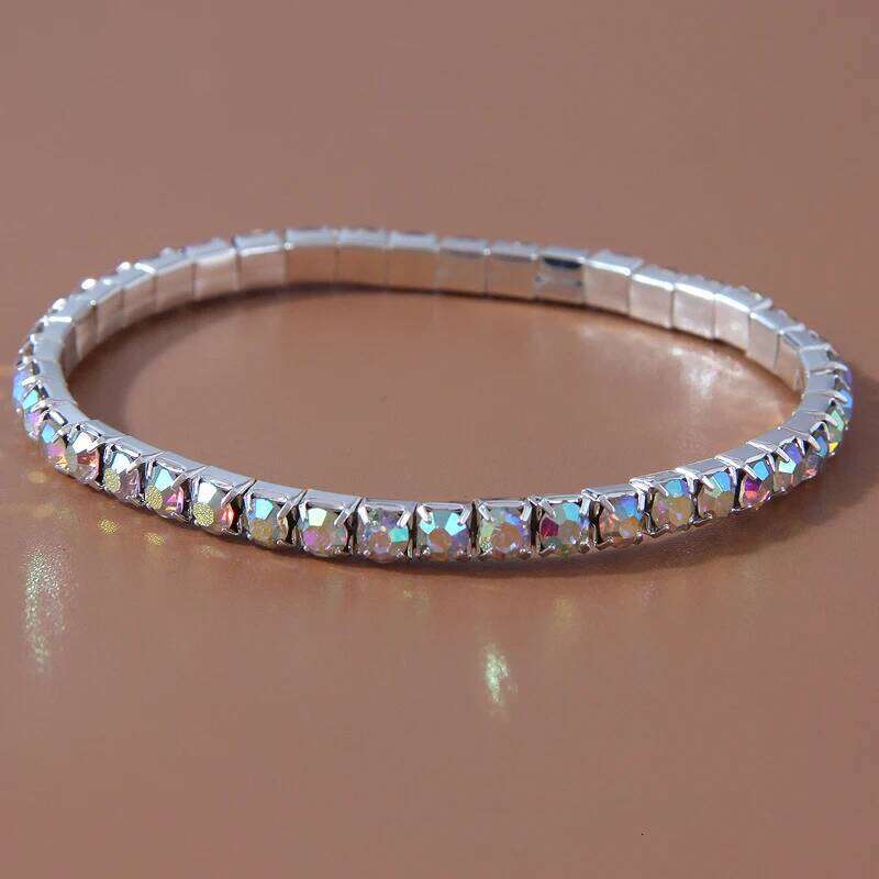 Fashion Crystal Single Line Bracelets Colorful Elastic For Women Silvercolor Shining Bracelet Femme Z260313