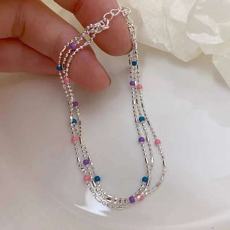 VENTFILLE 925 Sterling Silver Multicolour Bead Bracelet For Women Three Layers Geometry Drip Glaze Versatile Jewelry Dropship Z260313