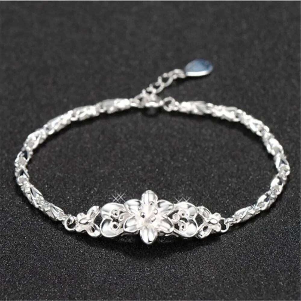 New beautiful flowers chain charms 925 Sterling silver Bracelet for woman fine fashion jewelry Wedding party lady gifts Z260313