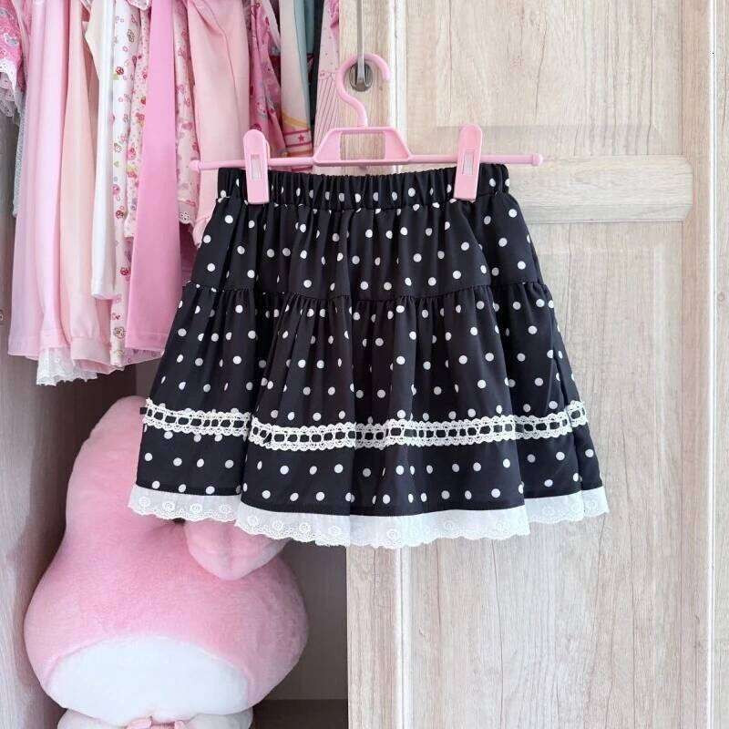 Japanese Black Polka Dot Mini Cake Skirt Summer Kawaii Design Sweet Cute Lace Skirts Harajuku Korea Chic Patchwork Outfits Z260314