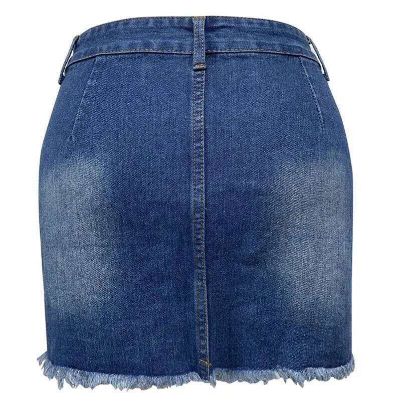 2026 Luxury Fashion Europe And The United States Burst Short Denim New Hole Slim-Fit Wrap Hip Skirt Z260314