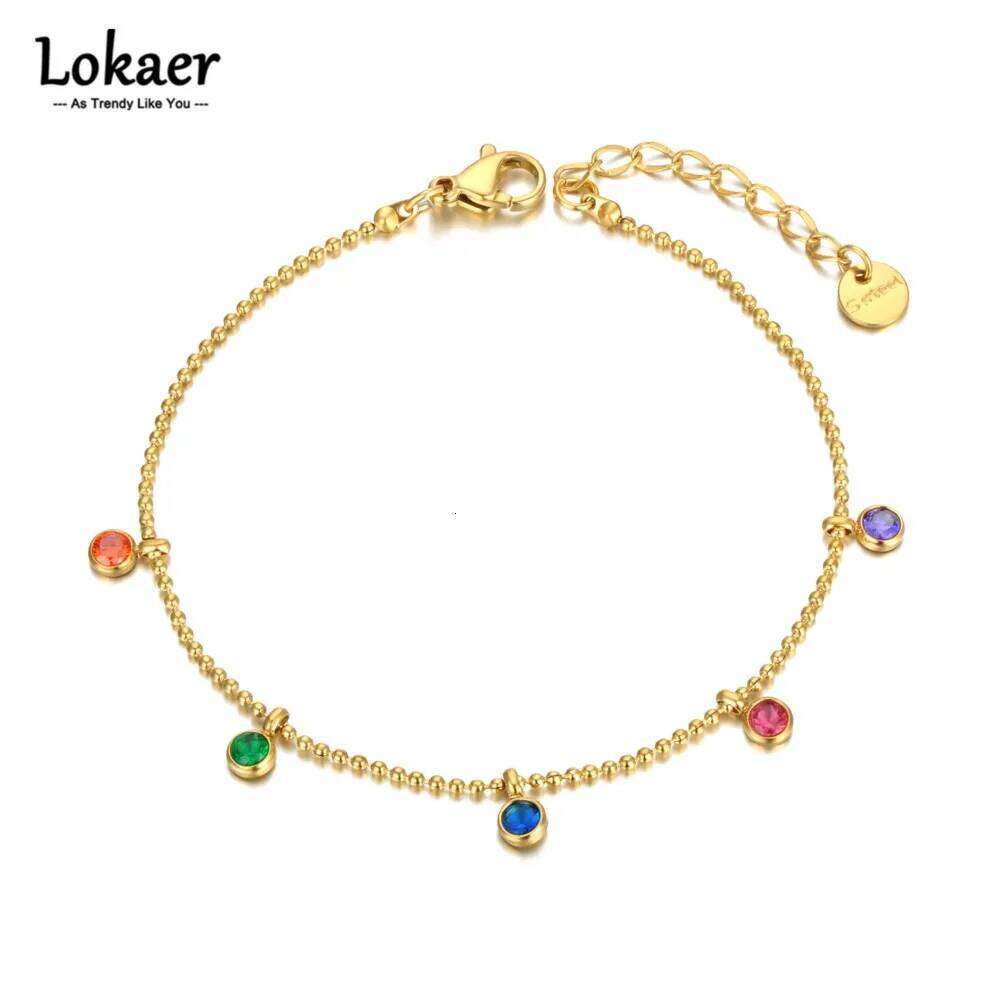 Lokaer Fashion Colorful CZ Crystal Charm Bracelets For Women 18K Gold Plated Stainless Steel Bohemia Party Chain Bracelet B22087 Z260313