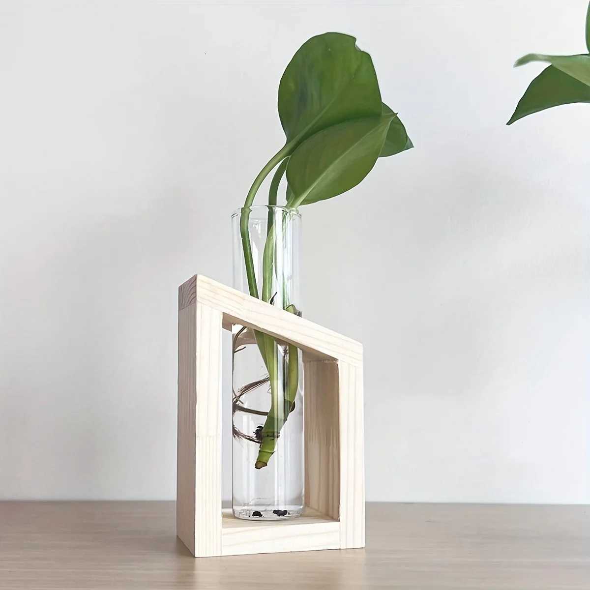 1pc-Minimalist Nordic Home Test Tube Glass Vase Creative Desk Hydroponic Plants Wooden Flower Utensils Decoration Y260314