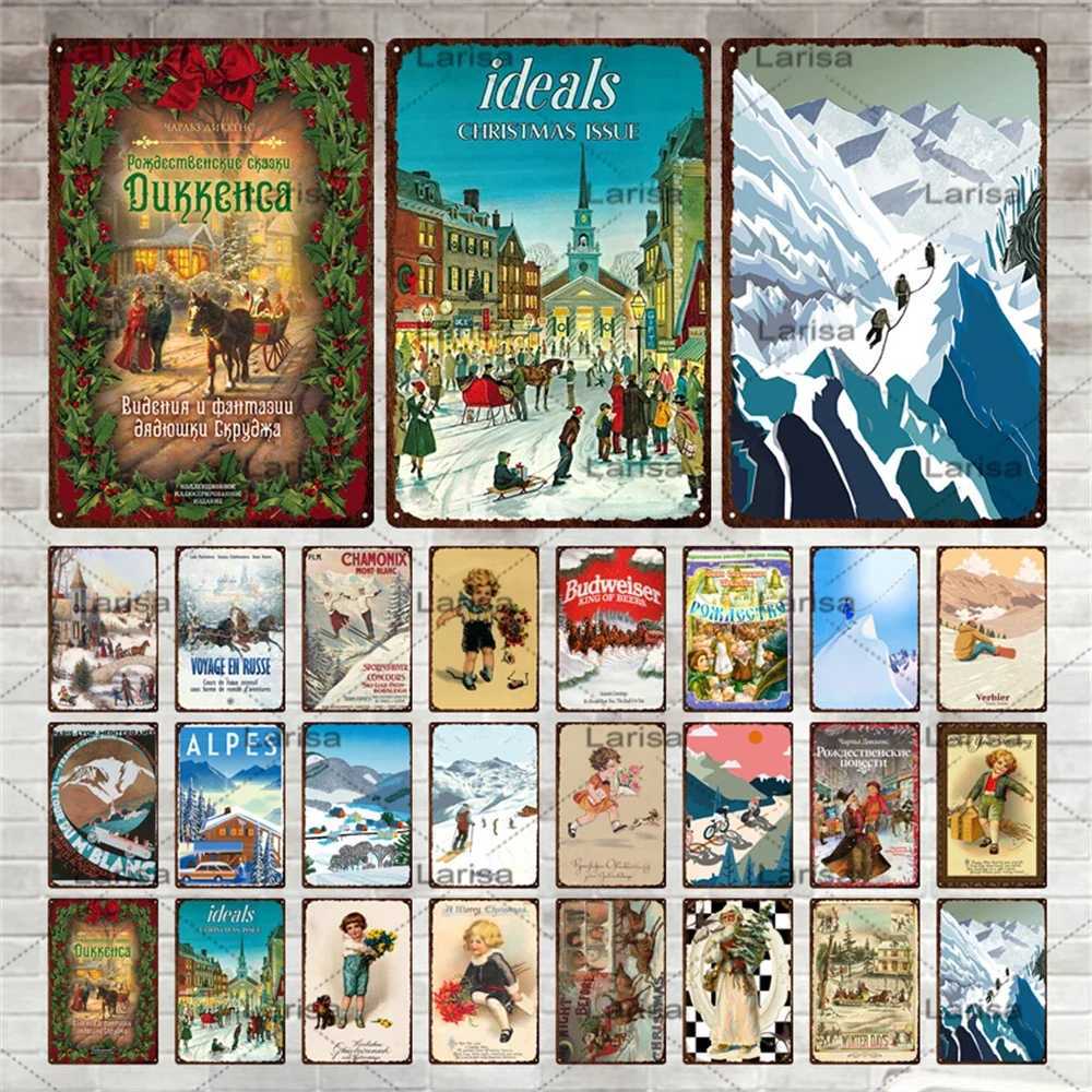 Retro Ski Resort Metal Sign Skiing Travel City Tin Sign Winter Landscape Snow Mountain Plaque Home Bar Club Wall Decor D260314