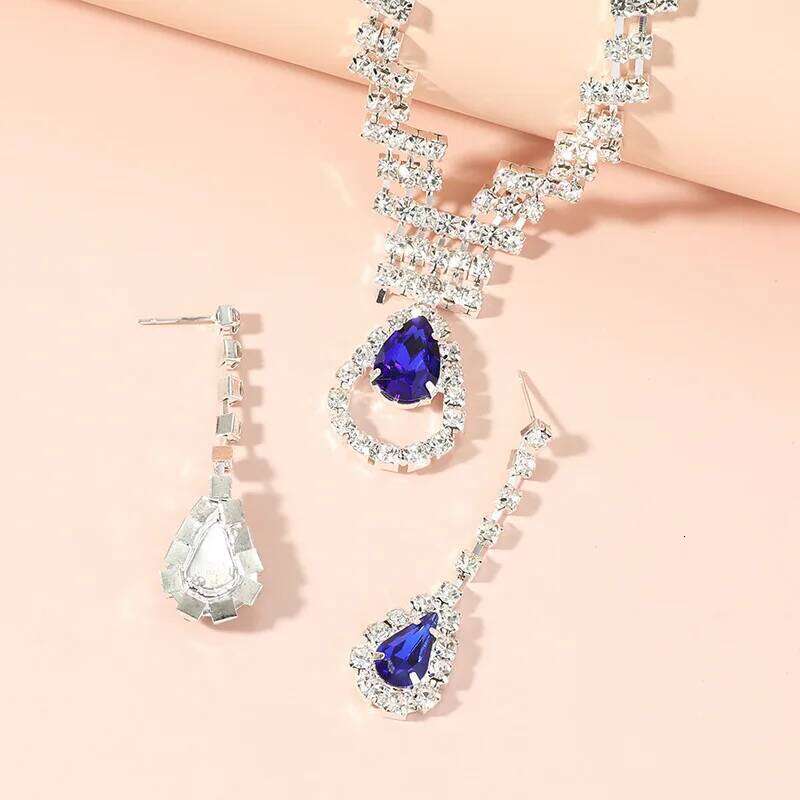 3 Women's Fashion Claw Chain Series Sapphire Droplet Earrings with Necklace Jewelry Set Party Accessories Z260313