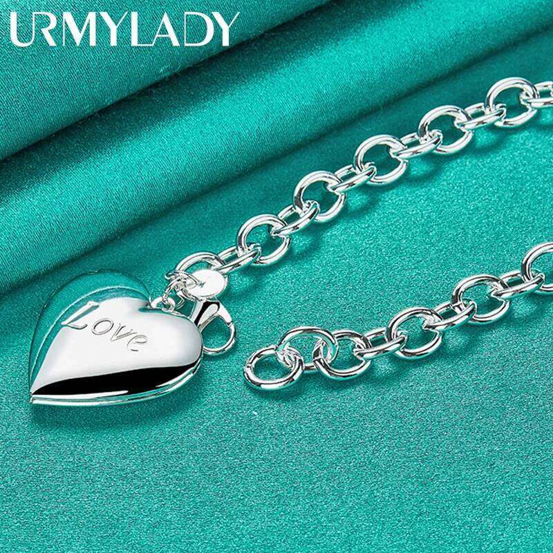 URMYLADY 925 Sterling Silver Love Heart Photo Frame Bracelet For Women Wedding Engagement Gift Fashion Jewelry Z260313