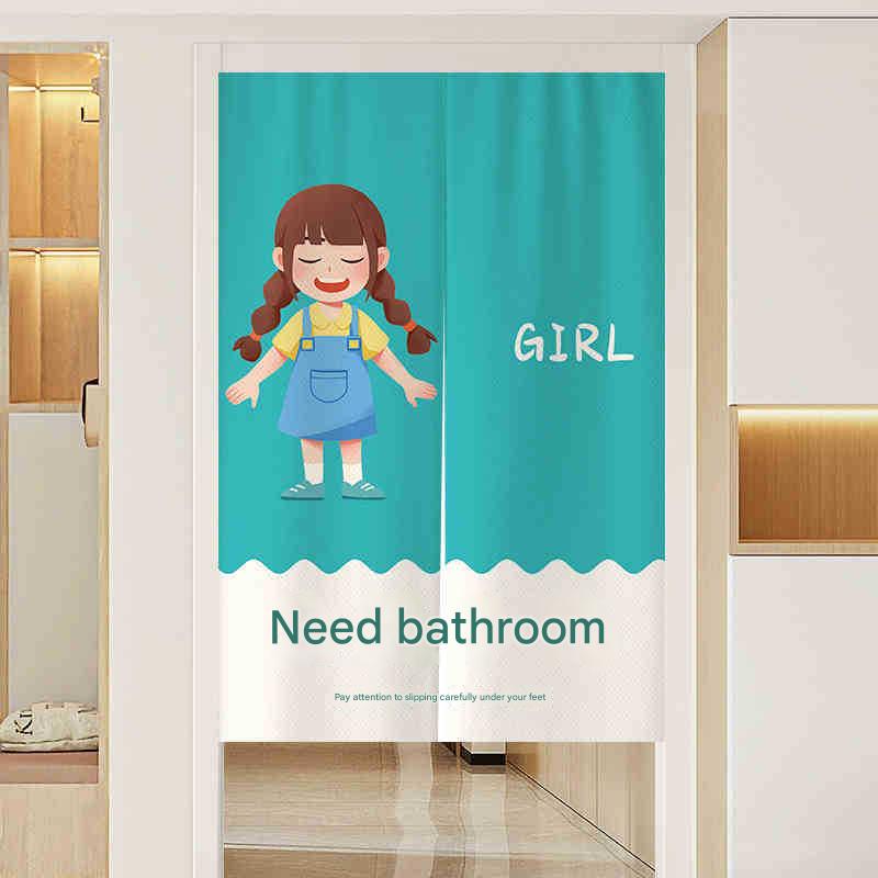 YL-38347 Bathroom Partition Curtain with Lace Trim, Plain Color Patchwork Skirt Hem, Cotton Linen Waterproof Ruffle Edge Linen