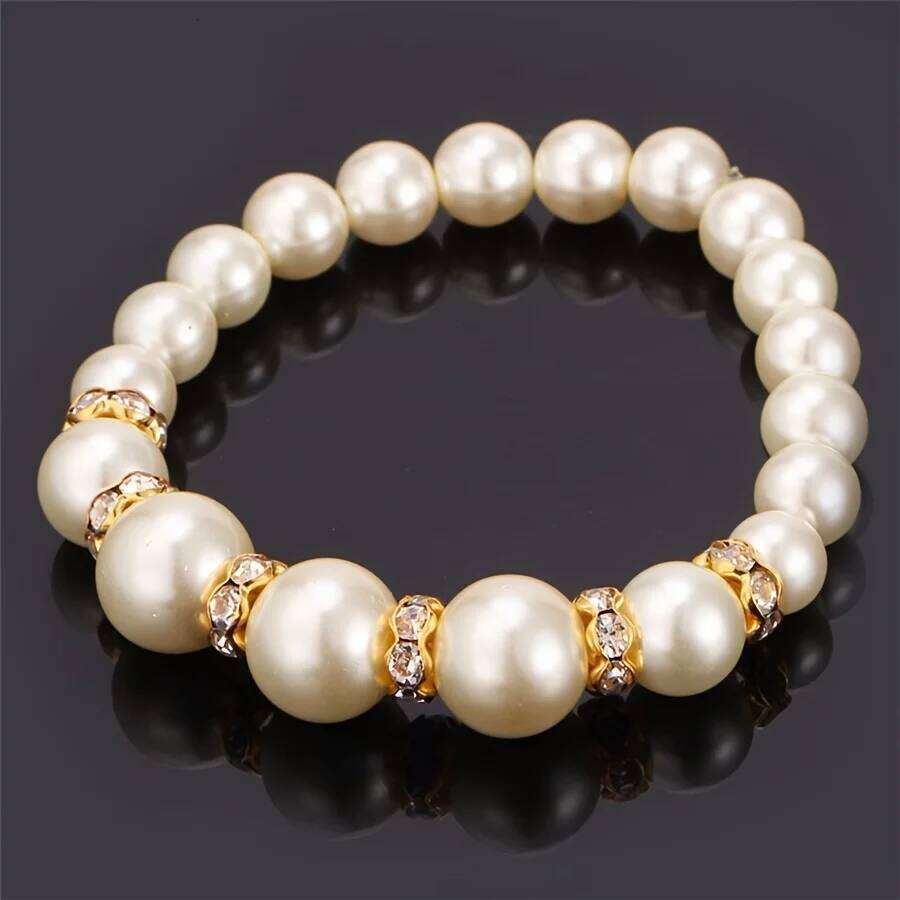 4pcs/Set Faux Pearl Jewelry Set with Necklace Bracelet,Pearl-Shaped Bracelet And Simple Gold-Tone Earrings for Women Z260313