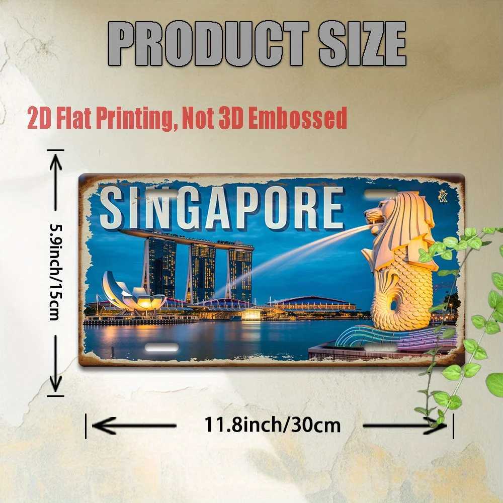 Printing Singapore Marina Bay and Merlion Scene Metal License Plate Decorative Signs Plaques Vintage Aluminum Sign P D260314