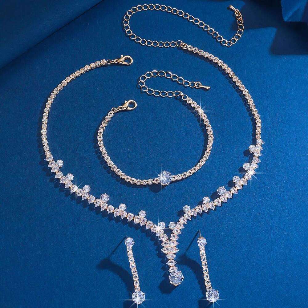 4PC Women's Fashion Geometric Round Necklace Earrings Bracelet Jewelry Set Suitable for Wedding, Party, Festival Gifts-8526 Z260313