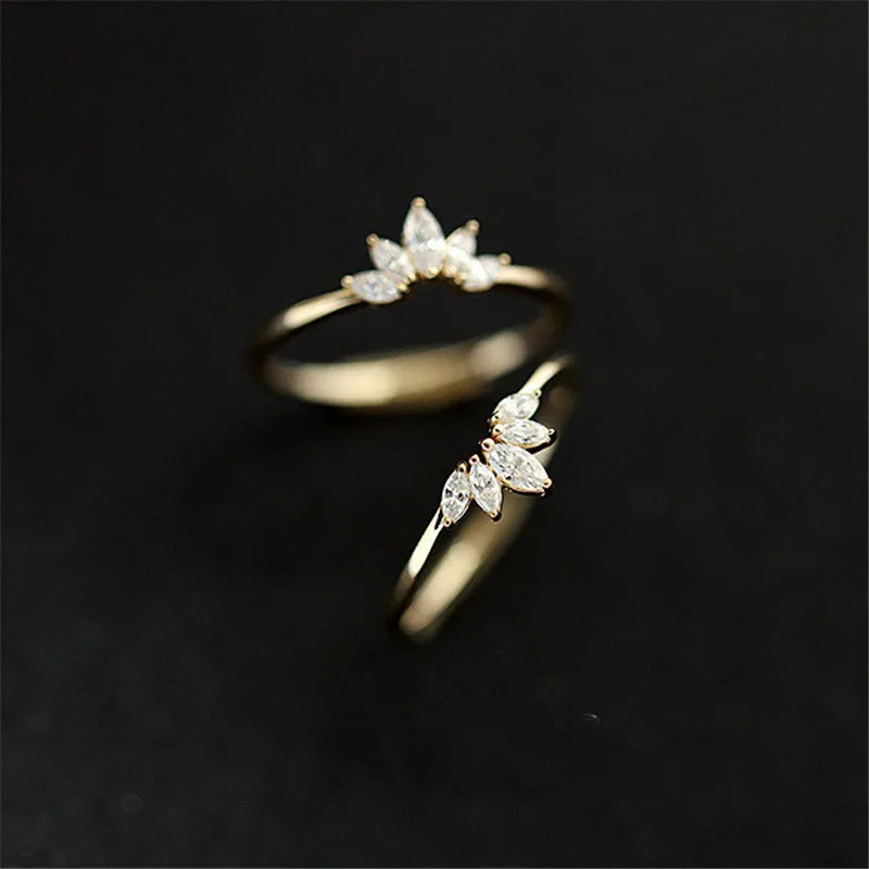 925 Sterling Silver Pav Crystal Plating 14k Gold Simple Crown Ring Women Fashion Temperament Wedding Jewelry Accessories 260312