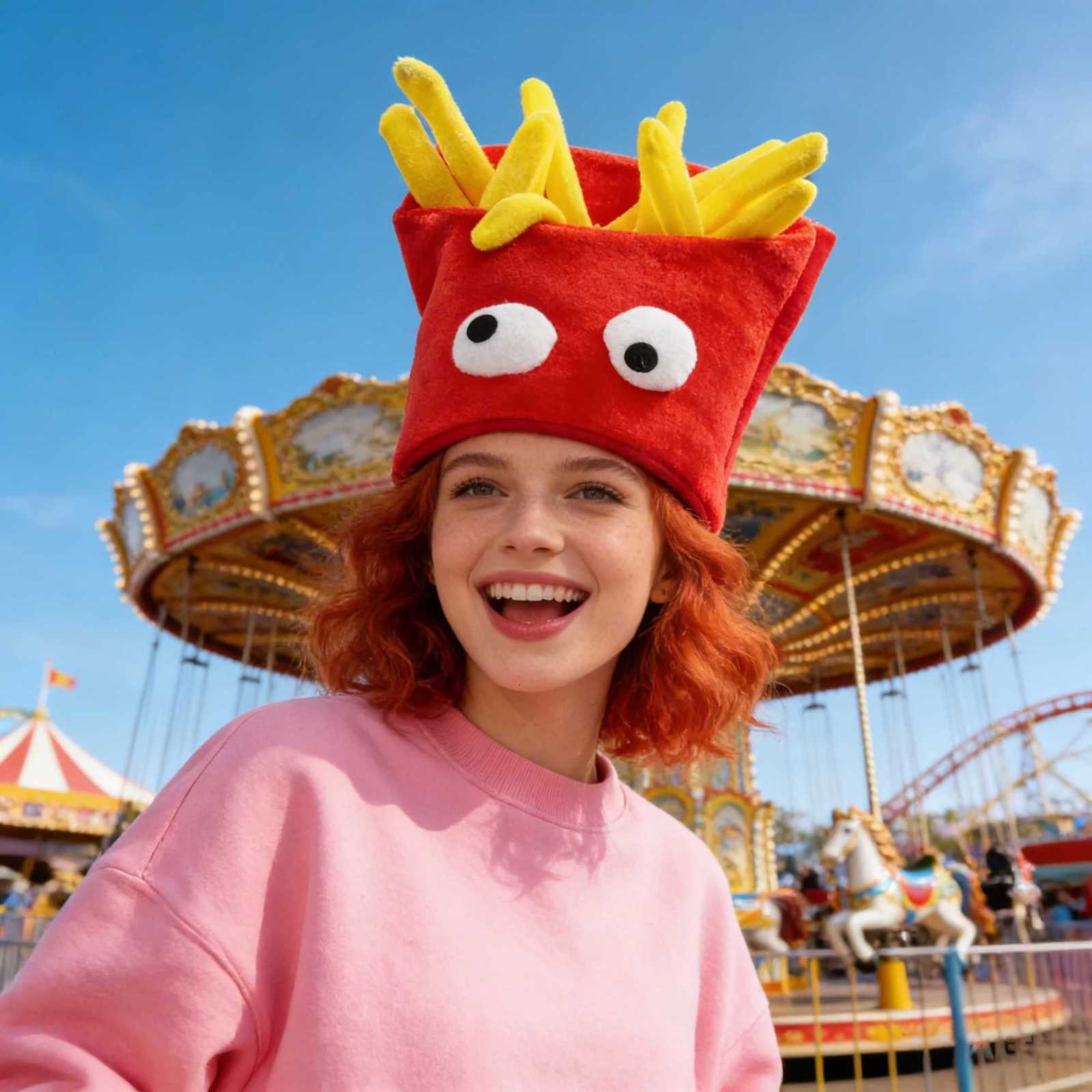 Funny French Fries Plush Hat with Googly Eyes Novelty Cosplay Party Costume Headwear Y260314