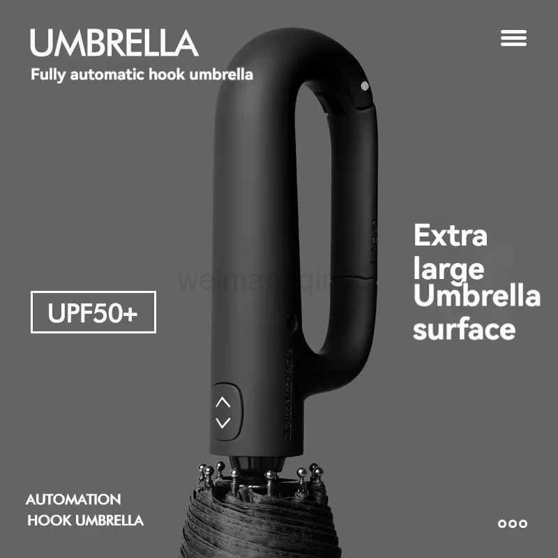 Extra-large reinforced UV-resistant windproof rainproof fully automatic rotating buckle folding umbrella with double ribs H260314