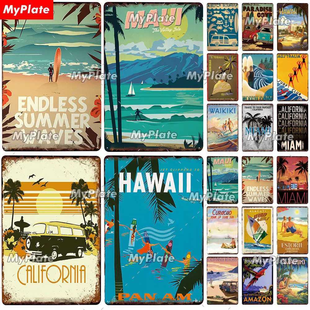 MyPlate SUMMER Vintage Metal Sign Tin Sign Wall Decor For Bar Beach Plaque Pub Club Poster Wall Decor Hawaii/California/Miami D260314