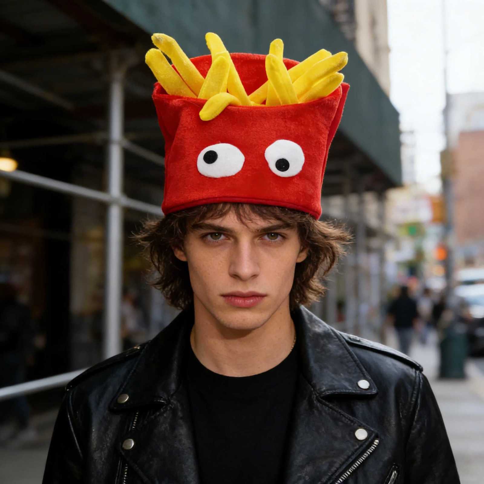 Funny French Fries Plush Hat with Googly Eyes Novelty Cosplay Party Costume Headwear Y260314