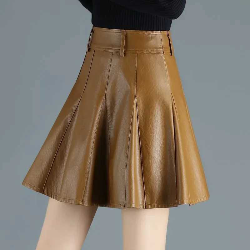 Woman Skirts Elegant Plus Size New Fashion Korean Style Genuine Real Leather Skirts High Waist Mini Skirt Womens Sexy Skirt M260314
