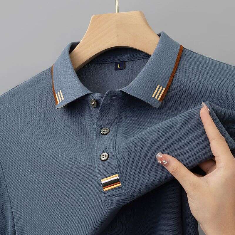 100% pure cotton summer men's short-sleeve POLO shirt, new style T-shirt, loose fit, turn-down collar, red clothing for middle-aged dads