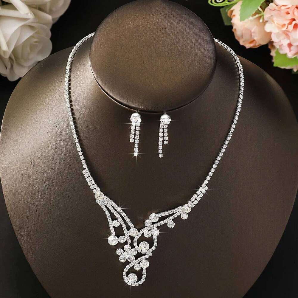 3PC women's fashionable rhinestone necklace earrings jewelry set, suitable for weddings, parties, and holiday gifts Z260313