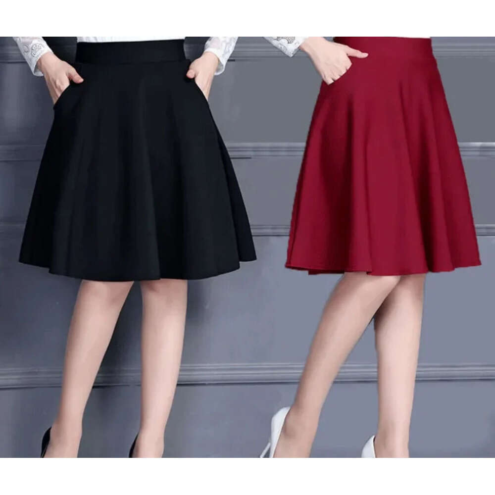 Skirts Women Popular M-3XL Pleated Solid Pocket Elastic Waist Middle Skirt Trendy All-match Office Lady Skin-friendly Elegant Z260314